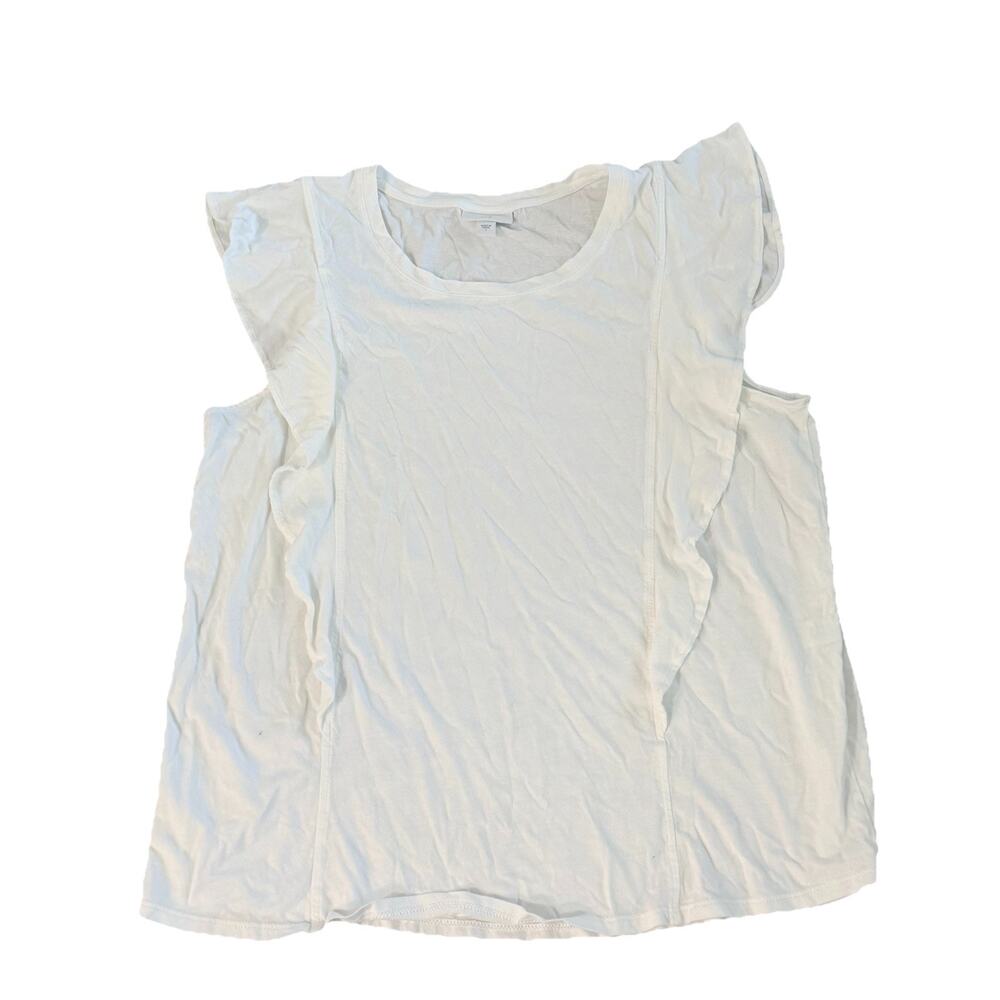 J.Jill White Cap Sleeve Ruffle Shirt Tee Sz L Cotton Modal Classic Capsule